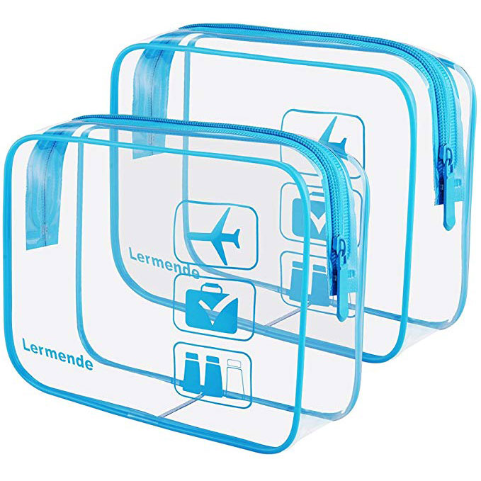 2pcs/pack Lermende Clear Toiletry Bag TSA Approved Travel Carry On Airport Airline Compliant Bag Quart Sized 3-1-1 Kit Luggage Pouch 